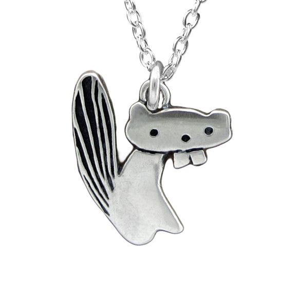 Sterling Silver Beaver Charm Necklace on an Adjustable Sterling Chain - Beaver Charm