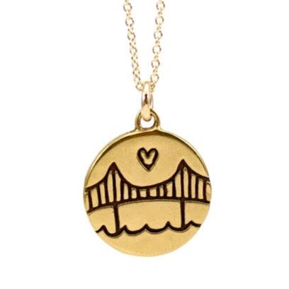 Gold Dipped Round Golden Gate Bridge Medallion Necklace