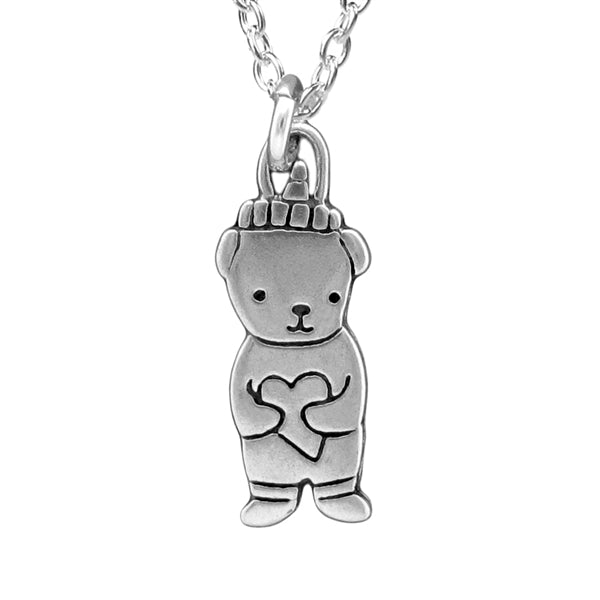 Fine 14k White Gold Love Teddy Bear Charm Pendant Necklace, 16