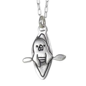 Sterling Silver Kayaking Seal Necklace - Otter in a Kayak Pendant