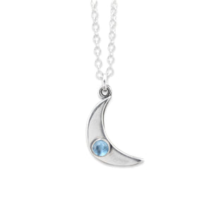 Blue Topaz Crescent Moon Necklace on Adjustable 925 Chain