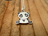 Sterling Silver Panda Charm Necklace on Adjustable Sterling Chain - Panda Charm