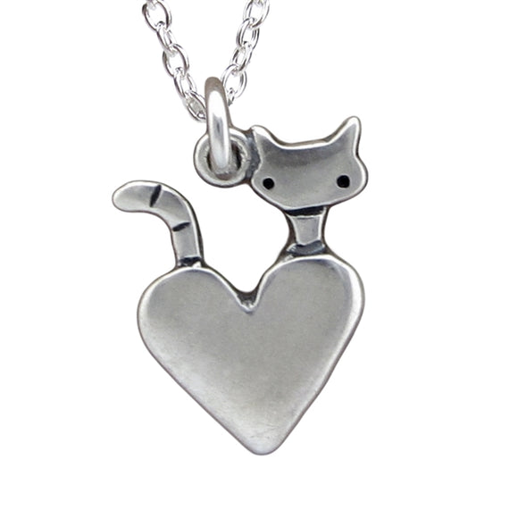 Sterling Silver Cat Charm Necklace on Adjustable Sterling Chain - Peeking Cat Charm