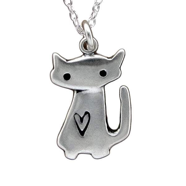 Sterling Silver Cat Charms Necklace | Assorted Reversible Cat and Mouse Heart