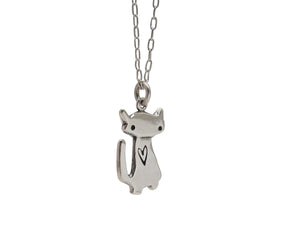 Sterling Silver Love Cat Charm Necklace on Adjustable Sterling Chain - Cat Charm