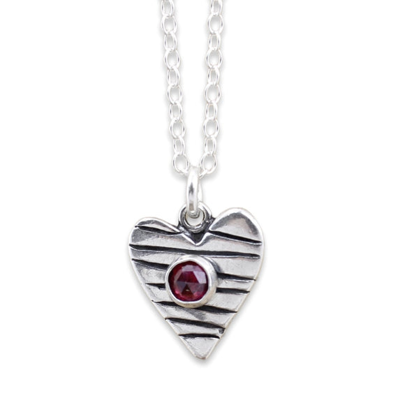 Sterling Silver and Rose Cut Garnet Heart Necklace