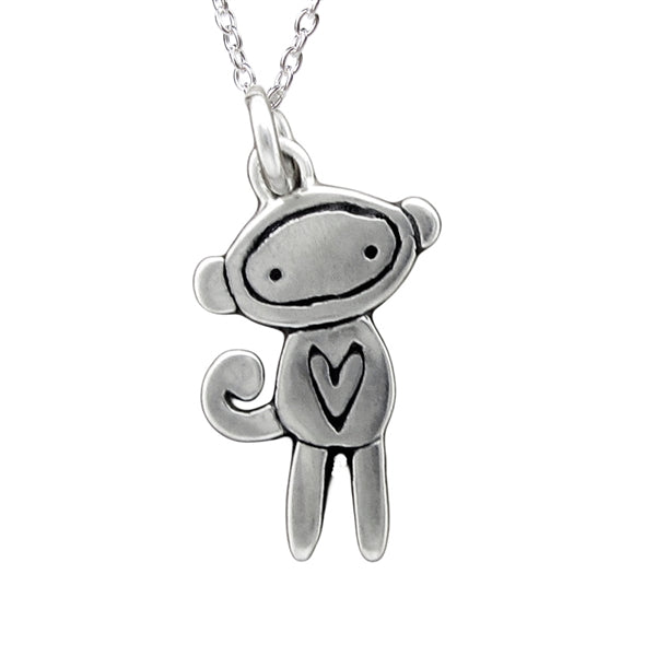 Sterling Silver Little Sock Monkey Necklace Monkey Jewelry 16 20 inch Adjustable Sterling Chain