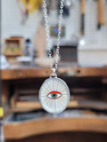 Enamel and Sterling Silver Evil Eye Pendant on Adjustable Sterling Silver Chain - Good Luck Charm