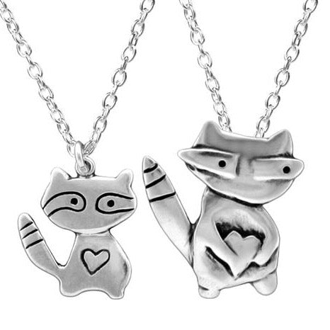 Sterling Silver Mother Daughter Raccoon Necklace Set