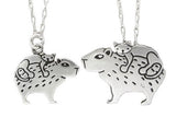 Sterling Silver Mother Daughter Cat and Capybara Necklaces