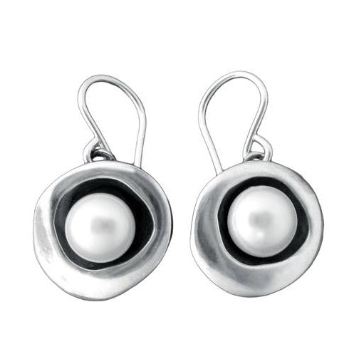 Round Sterling Silver and Pearl Earrings - Pearl Jewelry