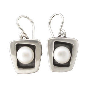 Square Sterling Silver and Pearl Earrings