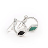Sterling Silver Minimal Lever Back Earrings in Reversible Black and Mint Enamel - Venn Diagram Geometric Modern Earrings