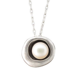 Round Sterling Silver and Pearl Necklace - Pearl Jewelry