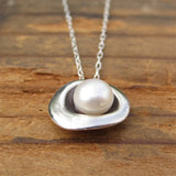 Round Sterling Silver and Pearl Necklace - Pearl Jewelry