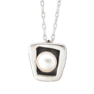 Square Sterling Silver and Pearl Necklace