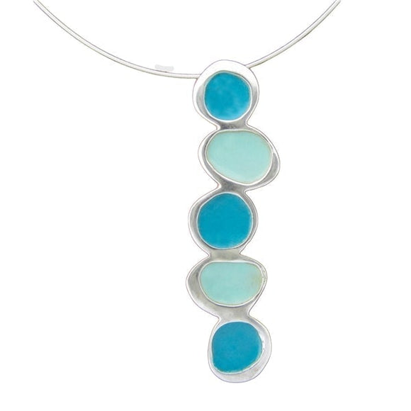 Modern Necklace in Air Blues - New Mid Century Modern Sterling Silver and Enamel Pendant