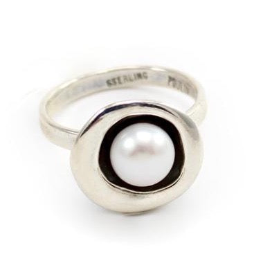 Round Sterling Silver and Pearl Ring
