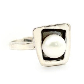 Square Sterling Silver and Pearl Ring