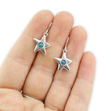 Opal Star Earrings - Adorable Sterling Silver and Opal Star Dangle Earrings