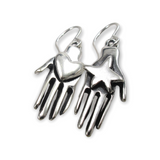Sterling Silver Hand Earrings - Hand Holding Heart and Star Charm Earrings