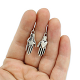 Sterling Silver Hand Earrings - Hand Holding Heart and Star Charm Earrings