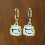 Tiny Gold Love Kitty Earrings - Gold Dipped Sterling Silver and Enamel Cat Earrings - Cat Jewelry