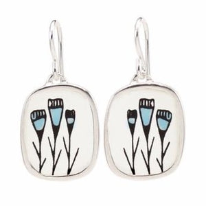 Stylized Flower Earrings made with Vitreous Enamel and Sterling Silver