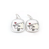 Sterling Silver and Enamel Sheep Earrings - Gift for Knitters or Sheep Farmers