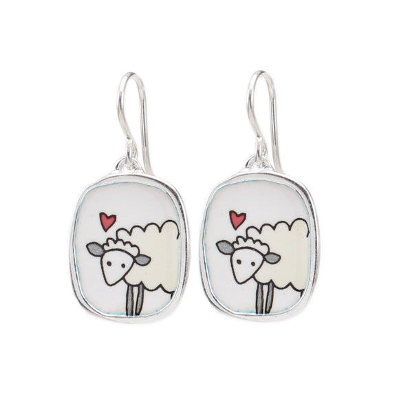 Sterling Silver and Enamel Sheep Earrings - Gift for Knitters or Sheep Farmers