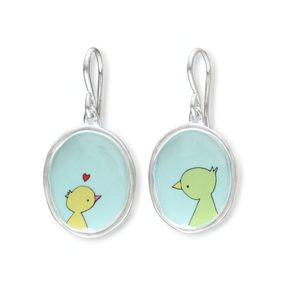 Mama and Baby Bird Earrings - Sterling Silver and Enamel Mother's Day Jewelry Gift - Gift for New Mom