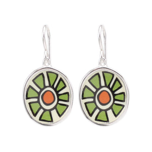 Sterling Silver and Enamel Mod Flower Earrings - Flower Dangle Earrings