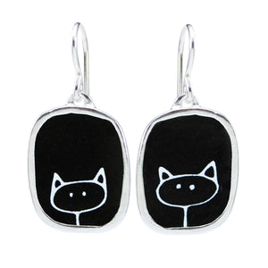 Black and White Cat Earrings - Black Cat Jewelry