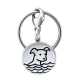 Sterling Silver Boat Cat and Swimming Dog Keychain