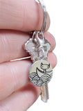 Sterling Silver Boat Cat and Swimming Dog Keychain