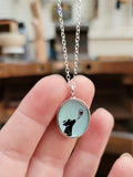 Sterling Silver and Enamel Black Dog Charm Necklace - Dog Kiss Jewelry