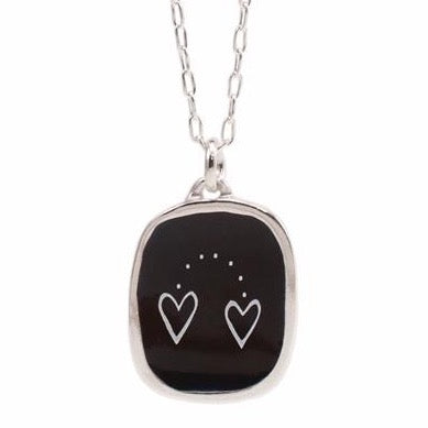 Black and White Dot Heart Necklace - Heart to Heart Connection Pendant