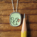 Sterling Silver and Enamel Squirrel Necklace