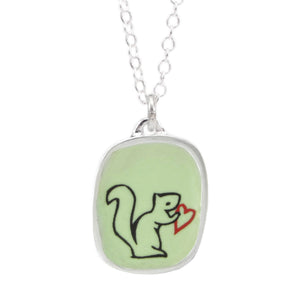 Sterling Silver and Enamel Squirrel Necklace