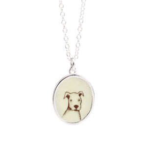 Sterling Silver and Enamel Pit Bull Puppy Necklace - Dog Jewelry