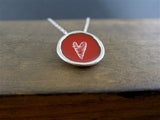 Sterling Silver and Enamel Red Stripe Heart Necklace