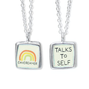 Daydreamer and Talks To Self Pendant - Reversible Sterling Silver and Enamel Introvert Necklace