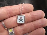 Reversible Sterling Silver and Enamel Love Kitty and Happy Dog Necklace