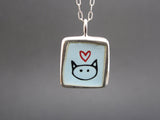 Reversible Sterling Silver and Enamel Love Kitty and Happy Dog Necklace