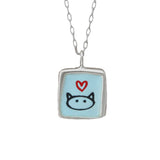 Reversible Sterling Silver and Enamel Love Kitty and Stick Kitty Necklace