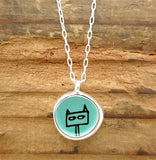 Sterling Silver and Enamel Reversible Cat Necklace - Love Kitty and Mr. Shifty