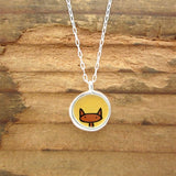 Sterling Silver and Enamel Reversible Cat Necklace - Orange Kitty and Blue Kitty
