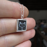 Reversible Sterling Silver and Enamel Stick Kitty and Pointer Necklace - Cat & Dog Jewelry