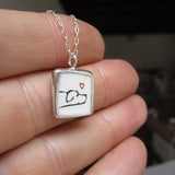 Reversible Sterling Silver and Enamel Stick Kitty and Pointer Necklace - Cat & Dog Jewelry