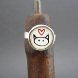 Sterling Silver and Enamel Round Love Kitty Ring